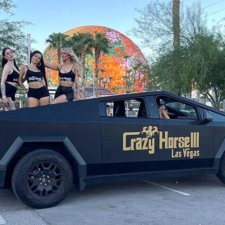 LAS VEGAS STRIPPERS: Tesla Cybertruck With Pole-Dancers Driving Up and Down Blvd.